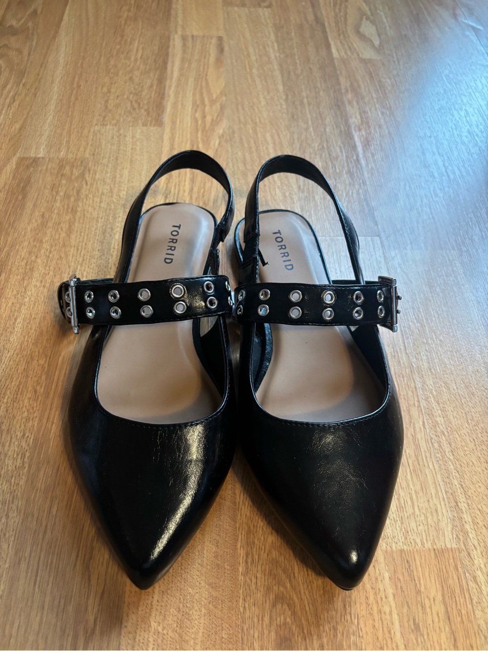 Torrid Black Pointed Slingback Flats with Grommet Strap